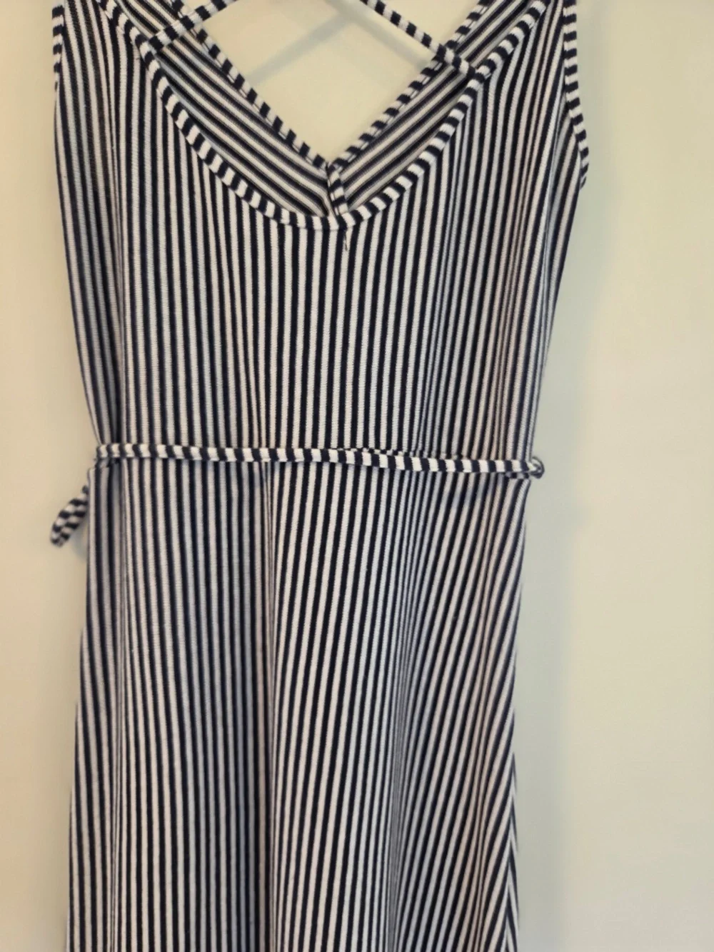 Striped faux wrap blue/white stripe long midi dress S summer coastal preppy knit - Picture 8 of 13